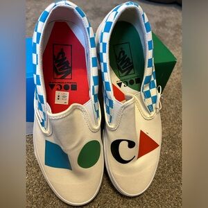Vans X MOCA Classic Slip-On Shoes White/Multicolor Accents‎ Size M 9.5 W 11